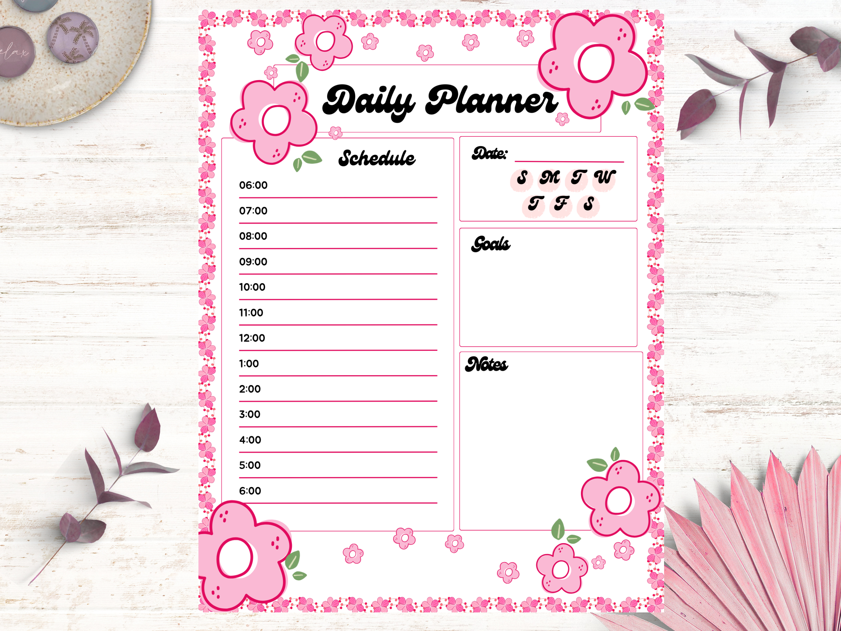 Pink Blooms Daily Planner
